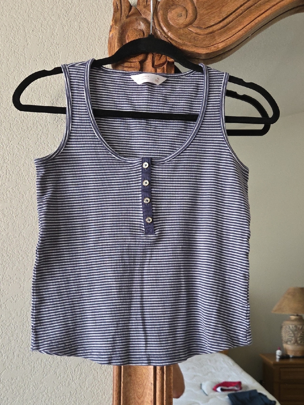 LC Lauren Conrad Navy and White Striped Henley Tank - Picture 5 of 6